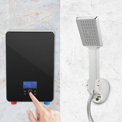 SJLERST Chauffe-eau instantané Réchauffeur d'eau chaude sans réservoir 220V 6500W pour la douche de salle de bains à la maison avec la tête de douche, noir (1/5)