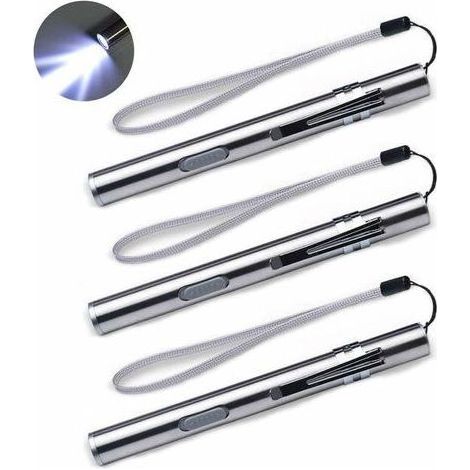 Lot de 3 Infirmière Stylo Lumière Médicale Stylo Lumière USB Rechargeable LED Lampe de Poche en Acier Inoxydable Torche pour Médecins Étudiants Médecins (1/5)