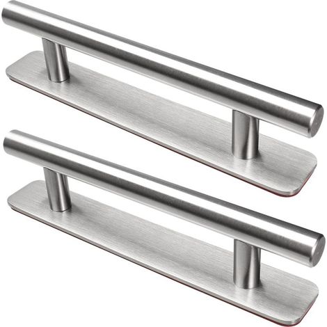 Poignée de Meuble Autocollante, 2 Pièces Poignées de Porte en Acier Inoxydable, 148mm Poignées pour Placards Cuisine Porte Commode Armoire, Argent (1/5)