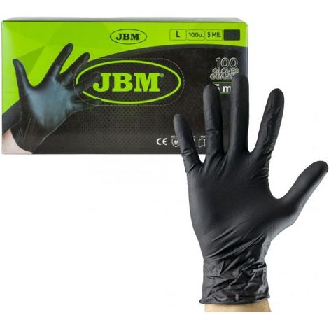 JBM 54152 100 Pezzi Guanti Monouso in Nitrile Colore Nero da MIL 5 Taglia L (1/3)