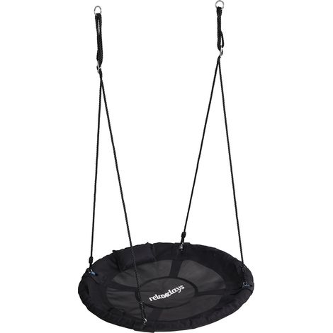 Relaxdays Altalena nido rotonda, cuscino e maniglie, bambini, regolabile, outdoor, Ø 100 cm, 100 kg, nera