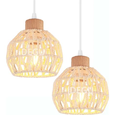 2pcs Suspension Luminaire Industriel Vintage 15cm Lustre Abat-jour en Rotin Blanc E27 Luminaire Rétro pour Salon Chambre (1/5)