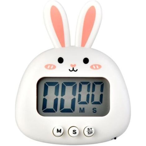 Lntyq Joli minuteur de cuisine en forme de lapin - Grand écran - Numérique - Chronomètre magnétique avec horloge, compte à rebours - Mini minuterie de cuisson (sans batterie) - Blanc (1/3)