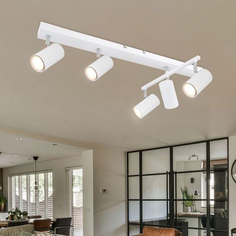 Plafoniera faretto da soffitto bianco lampada da soffitto bianca faretto a 5 luci orientabile, faretti flessibili, metallo, 5 prese GU10, LxPxA 70x35x17 cm (1/5)