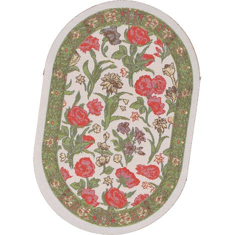 Tapis miniature 1/12 Mini tapis vintage tissé accessoires de décoration pour maison de poupée Ovale B01 Fleur à feuilles vertes (1/5)