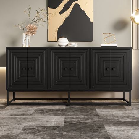 Sideboard 160 x 38 x 75,5 cm, matt schwarz, 3 Doppeltüren HAVRYA (1/5)