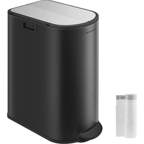 Songmics – Poubelle de cuisine à pédale 30L et 20L – Double compartiment mince pour tri des déchets – Couvercles ailes – Acier noir