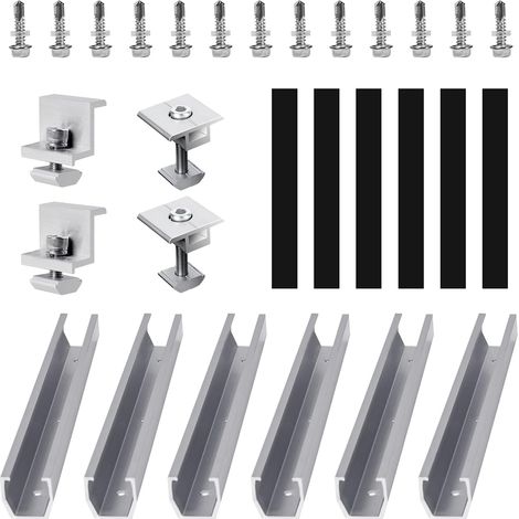 de 6 supports de panneau solaire de 12 cm et accessoires - Noir anodisé - 30-35 mm - Réglable - Support pour panneaux solaires - Système de montage en tôle trapézoïdale - Rail de montage pour (1/5)