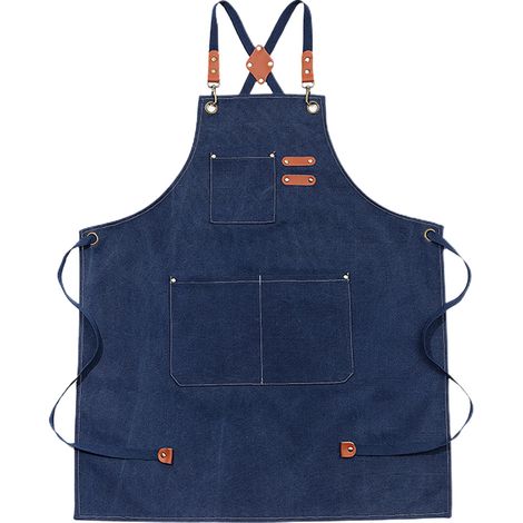 Tablier en coton à dos croisé pour homme et femme, avec grandes poches, tablier de travail ajustable, dimensions approximatives : 75 x 68 cm, bleu