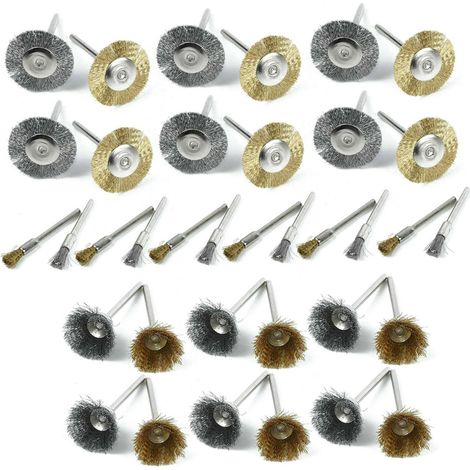 Ensemble de 36 brosses métalliques en acier inoxydable pour perceuse et outils rotatifs. (1/5)