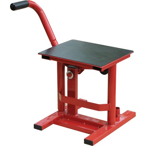 Lève-moto béquille d'atelier, support moto tout-terrain cross supermotard, hauteur ajustable rouge et noir (1/5)