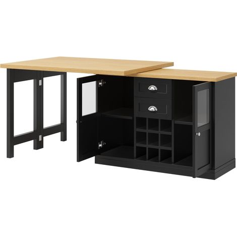 Table salle à manger extensible 120-197 cm noir LED 3 couleurs pivotante 360° rangement casier vin 60 kg (1/5)