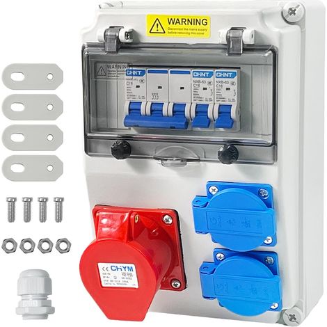 7 Pièces Coffret Electrique Kit, IP54 Coquille Apporter Disjoncteur 16A, 5P16A Prise et 220V Prise, Prise Exterieure Etanche Coffret de Chantier, pour Usage Extérieur et Intérieur (1/5)