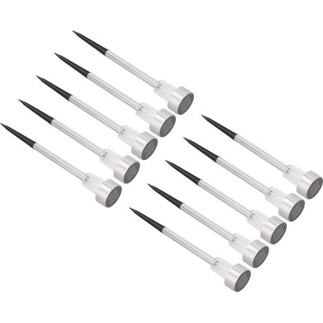10 Stück Solar-Gartenleuchten mit LED-Beleuchtung, IP44 wasserdicht, Edelstahl, für den Außenbereich, Bodenbeleuchtung, weißes Licht (1/5)
