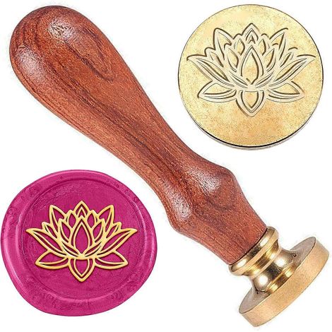 Kit de fabrication de sceaux de cire Lotus rétro avec tampon à cire à motif floral, tête amovible de 2,5 cm et manche en bois. (1/5)