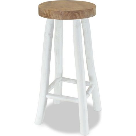 Tabouret de bar rond teck clair et blanc Palibe (1/4)