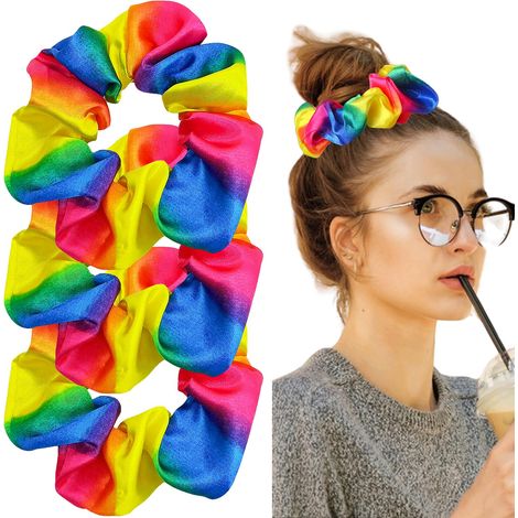 piezas de gomas para el cabello arcoíris gomas para el cabello arcoíris gomas elásticas de terciopelo para el cabello pinzas para coletas adecuadas para niñas y mujeres (1/5)