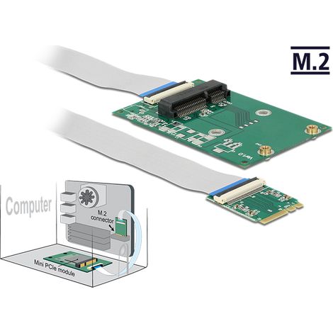 Delock convertidor m.2 clave a+e macho  1 x ranura mini-pcie de tamaÃ±o medio y tamaÃ±o completo con cable flexible