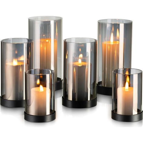 Lot de 6 bougeoirs en Verre pour Bougies piliers, Lanterne décorative avec Plateau en métal pour Le Salon, la Salle à Manger (1/5)