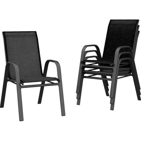 Chaises de jardin, design empilable, matériau résistant aux intempéries, Noir (1/2)