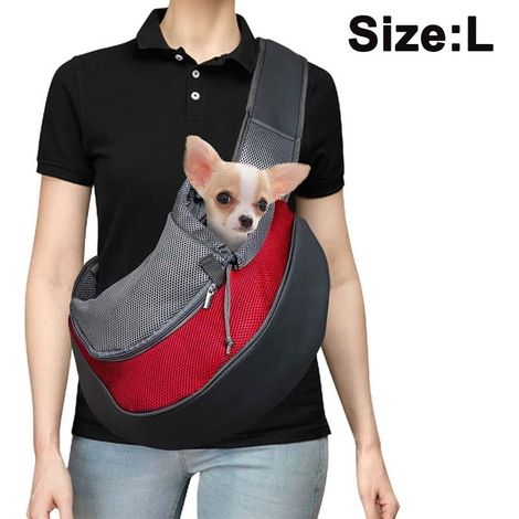 Sac de transport bandoulière pour chien et chat, en maille respirante, mains libres, avec bandoulière rembourrée réglable, poche avant et bandoulière unique. (1/4)