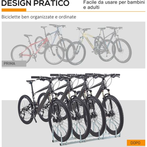 Support à vélo mural argenté en acier, 4 places, dimensions 110x33x27 cm, rangement pour garage (1/5)