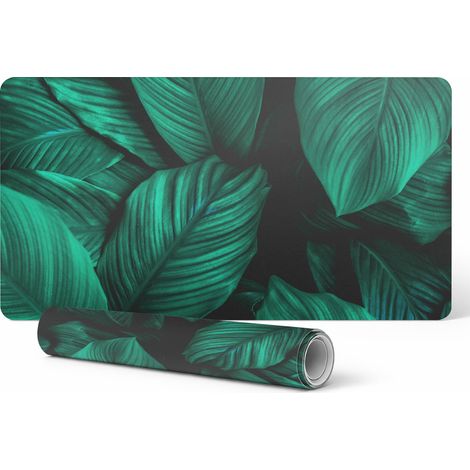 Alfombrilla de escritorio con dise帽o de hojas tropicales para teclado y accesorios, 100x50 cm