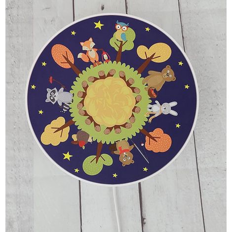 Kinderzimmer Wandlampe mit Wald Motiven, Schalter und Stecker, Ø 25cm (1/5)