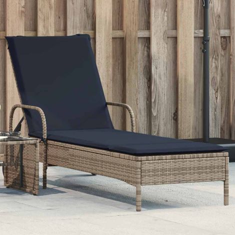 Sonnenliege mit Rollen und Kissen Grau Poly Rattan