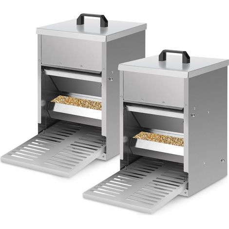Randaco 2x Hühnerfutterautomaten aus verzinktem Stahl – 5 kg automatischer Spender mit Fußpedal und wasserdichtem Schutz für Hühner und Geflügel (1/5)