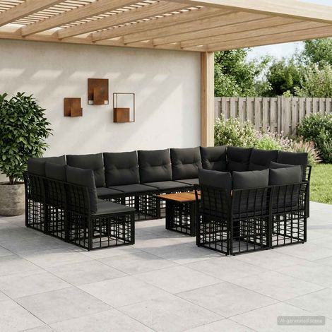 vidaXL Set Divano da Giardino 13 pz Nero e Grigio scuro polyrattan (1/5)
