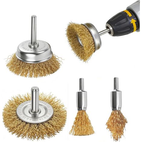 10 x Metal Brush for Drill, Metal Brush Grinder with 6.35 mm (1/4 Inch) Hexagonal Shank, Conical Metal Brush for Polishing Unwelling Grinding Accessories (1/5)