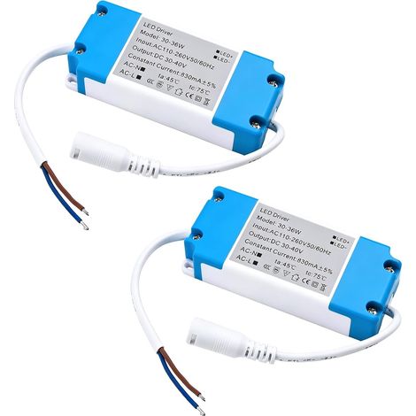 2PCS Transformateur LED 30W-36W, Alimentation Sortie 30-40V 830MA, LED Driver Universel pour Ampoules, Rubans, Spots et Barres LED, Compact et Sécurisé pour Éclairage Intérieur (1/5)