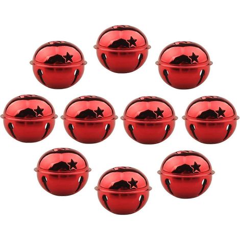 Clochettes de Noël - Lot de 10 grandes clochettes colorées pour la décoration du sapin de Noël - Clochettes en métal - 5 cm (rouge) (1/5)