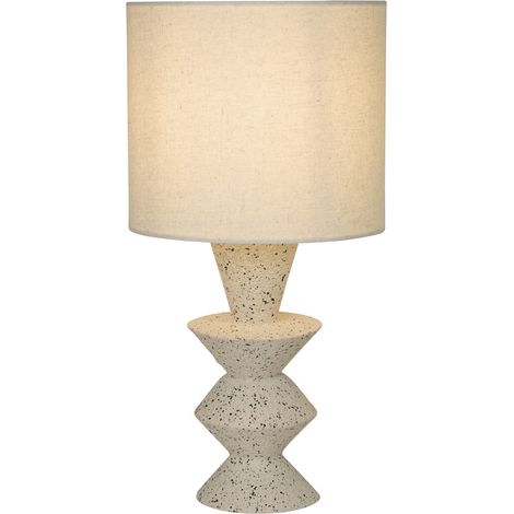 Searchlight Malacca Lampe de table, abat-jour en grès et tissu blanc, 1 x E27 (1/5)
