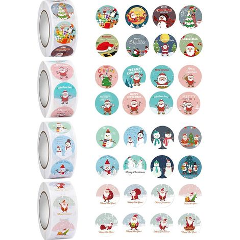 Noël Autocollants,Autocollant Merci,2000 Pièces Autocollants de Noël Ronds,Rouleau Autocollants D'arbre de Noël - Stickers Parfait pour Les Cadeaux et Décorations pour Noel (1/5)