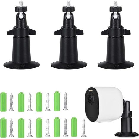 Support Mural de Caméras de Sécurité, 3 Pièces pour Caméra de Sécurité Support, Pivotant à 360 Degrés, pour Caméra de Support, pour Système de Surveillance à Domicile, Noir (1/5)