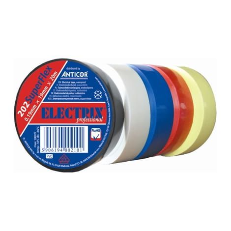 Nastro isolante elettrico in PVC 0,19 mm x 19 mm x 20 m arcobaleno Electrix 202 SuperFlex confezione da 5