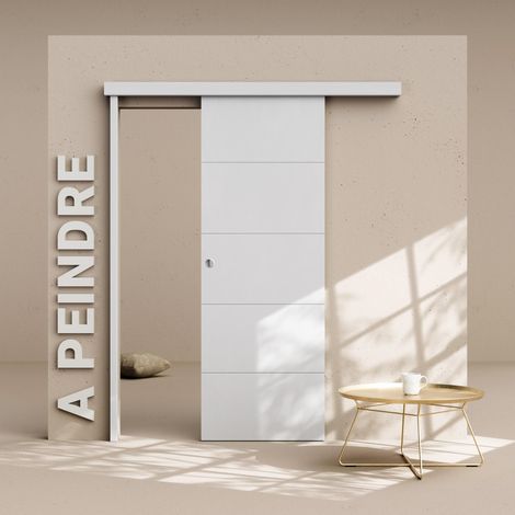 Porte Coulissante avec Rail - Prépeinte Ligne 73 cm - Avec butée (1/4)