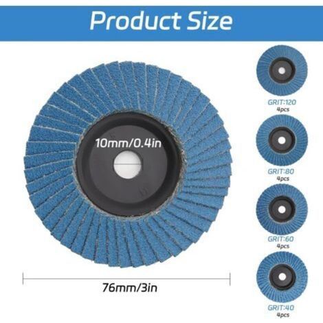 16 x Flap Discs Diameter 76 mm 40/60/80/120 Grit for Angle Grinder, Flap Disc, Grinding Disc for Metal, Wood (1/4)