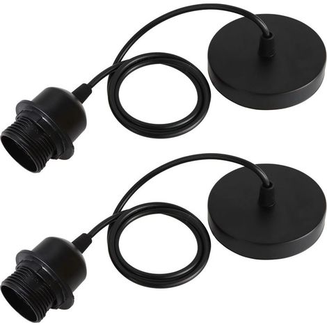 2 Stück E27 Kabel-Pendelleuchte mit 100 cm Kabel und E27 Fassung für Bars, Cafés, Bekleidungsgeschäfte und Hotels (Schwarz) (1/5)