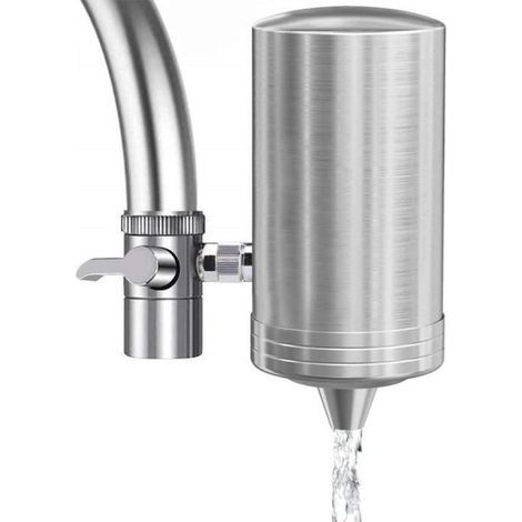 Filtre à eau du robinet - Acier inoxydable 304 - Élimine le chlore - Installation facile - Double sortie (1/4)