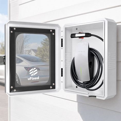 Boîtier de protection blanc pour station de charge EV, résistant aux intempéries, avec serrure et fenêtre, compatible avec Wall Connector (1/5)