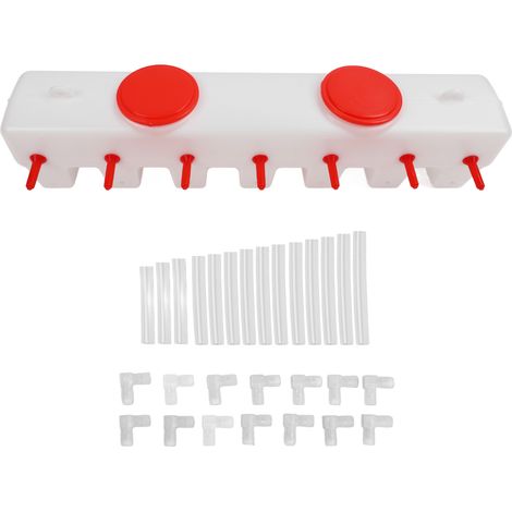 Biberon d'allaitement 14 tétines pour agneaux, chevreaux, veaux, porcelets - Seau d'alimentation 9L rouge, type tétine (1/5)
