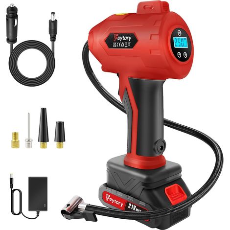 Pompe à air pour pneus sans fil 21V, pompe à air portative portative de 180 PSI, avec manomètre numérique, alimentation par batterie rechargeable, gonflage rapide, adaptée aux voitures, motos, vélos e (1/5)