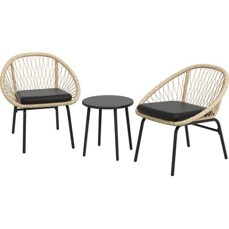 3-Tlg. Rattan Gartenmöbel-Set, Balkonmöbel-Set Mit Couchtisch, 2 Stühlen, Sitzgarnitur Mit Kissen, Polyester, Gelb