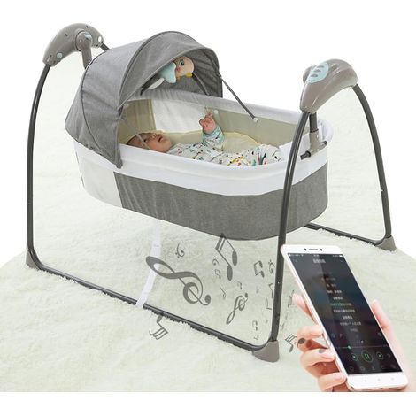 Senderpick – Balancelle bébé électrique avec siège réglable – 3 modes – Télécommande Bluetooth – Moustiquaire et protection contre le vent – Gris