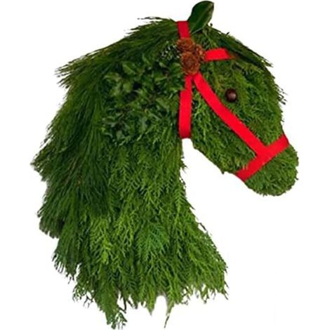 Couronnes de Couronnes de en Plastique pour Porte D'Entrée Belle Tête de Cheval de Noël Couronne de Tête de Cheval D'Entraînement de Noël, Couronnes Artificielles (1/5)