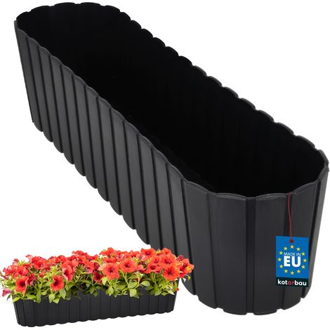 Vaso da fiori ovale per balcone o terrazzo, stile rustico, color antracite, 600 mm