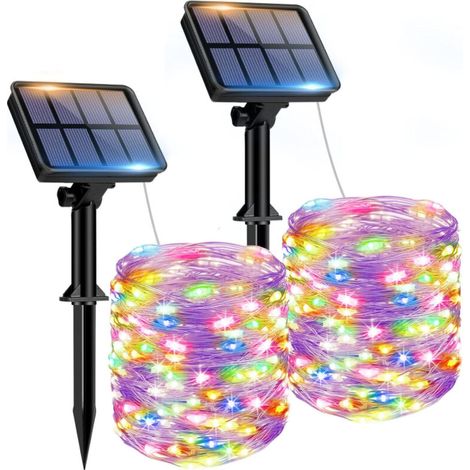 Set of two outdoor solar string lights, 150 waterproof LEDs, 8 lighting modes, ideal for gardens, patios, yards, Christmas, weddings, colorful lights (1/3)